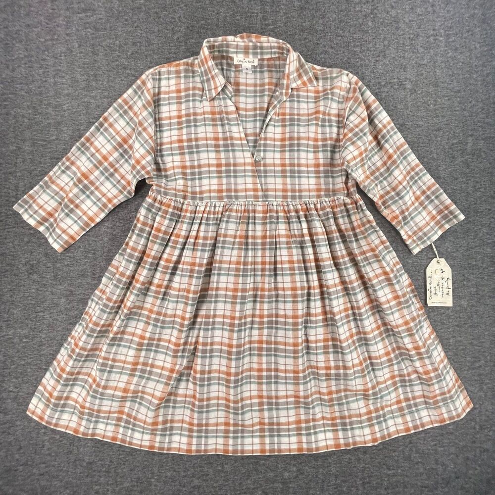 NWT Cousin Earl Flounce Plaid Babydoll Mini Dress S Brown Country Cottagecore - Picture 10 of 11